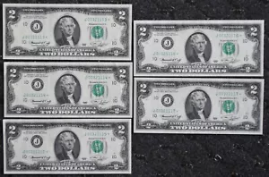 5 1976 $2 Two Dollars Federal Reserve Star Notes J KC Sequential J00321113*-117* - Picture 1 of 2