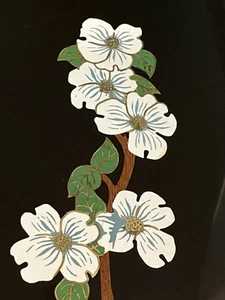 Couroc Monterey MCM Serving Tray Dogwood Blossoms Flower Black Vintage 60s 18x12 - Picture 1 of 6
