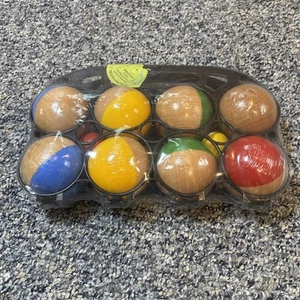 10 Pétanque Holz Boccia Kugeln Holz lackiert grün gelb rot blau Set mit Koffer Neu - Bild 1 von 6