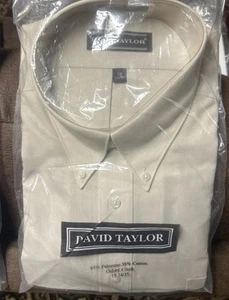 Vintage Sears David Taylor Mens 19 34/35 Tan Long Sleeve Dress Shirt Button Down - Picture 1 of 5