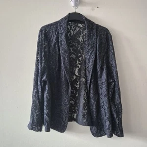 Ladies Jacket Size 18 M&Co Navy Sheer Lace Blazer Party Evening Smart - Picture 1 of 9