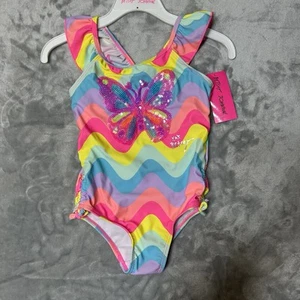 Betsey Johnson Swimsuit Girls Size 5 Rainbow Butterfly Gathered Side 1pc NWT - Picture 1 of 13
