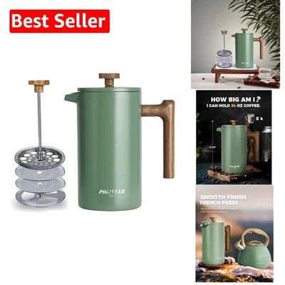 Elegante cafetera de prensa francesa POLIVIAR - mango de madera real y acero de grado alimenticio Foto 1 de 4