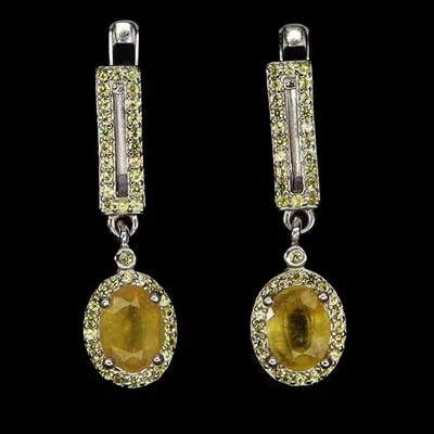 925 Sterling Silver Earrings Oval Yellow Sapphire 7x5mm Sapphire Gemstone - Image 1 of 4