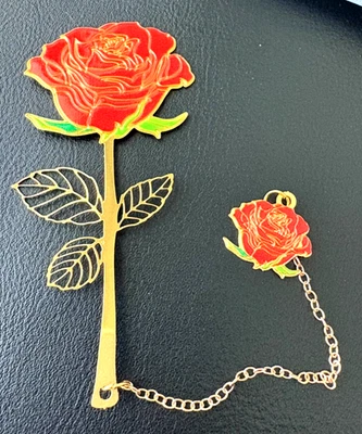 NEW Rose Bookmark with Flower Pendant, Metal Book Page Holder for Book Lovers - Image 1 of 3