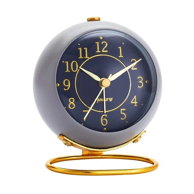 Metal Desk Alarm Clock, Bedroom Table Vintage Analog, Silent Non-Ticking Gold... - Image 1 of 4
