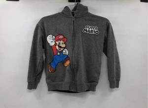 Boys Nintendo Super Mario Question Block Dark Gray Cotton Blend Zip Hoodie Sz 10 - Picture 1 of 5