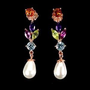 925 Sterling Silver Earrings Marquise Amethyst Topaz Mop Gemstone Jewelry - Picture 1 of 14