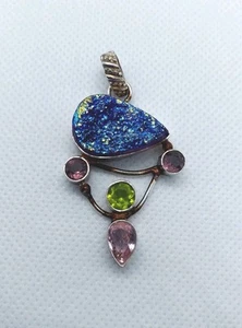 Beautiful Sterling Silver 925 Druzy Gemstones Pendant - Picture 1 of 12