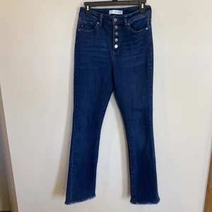 KanCan Button Fly High Rise Kick Bootcut Dark Wash Jeans Size 7/27 Stretch - Picture 1 of 7