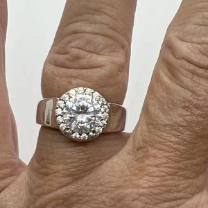 Sterling Silver CZ Halo Ring Signed BBJ Size 8 - Picture 1 of 8