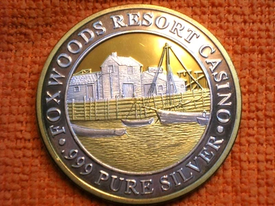 Foxwoods Casino 1994 .999 Pure Silver Art Strike "MYSTIC SEAPORT" with Gold Trim - Image 1 of 4