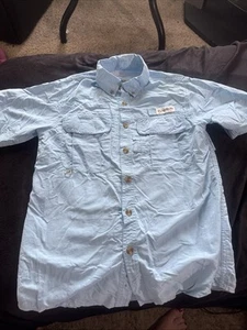 Boys Size Medium 10/12 Magellan Mag Wick Button Down Compared Short Baby Blue - Picture 1 of 9