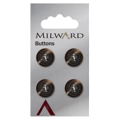 Milward Buttons: Carded: 15mm: 5 Packs of 4: Brown: 4-Hole - Image 1 of 2