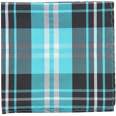 New Men's Polyester Woven pocket square hankie only black turquoise white plaid - Image 1 of 2