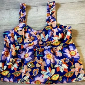 TU Size 26 Blue & Purple Floral Strappy Cotton & Linen Camisole Top - Picture 1 of 4