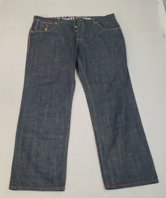 Pantalones de mezclilla Parish 42x32 Y2K azul oscuro para hombre botones mosca piernas anchas ropa de calle hip hop Foto 1 de 4