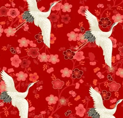 Makower - Hikari - Cranes Red 2520 - Fabric Fat Quarter