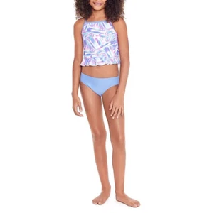 GLITTER BEACH Big Girl Tankini Set with Peplum 2 Piece Blue Size 10 - Picture 1 of 3