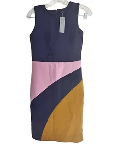 NWT ANN TAYLOR Womens Sleeveless Back Zip Color Block Lined Midi Dress Sz 0P - Picture 1 of 14