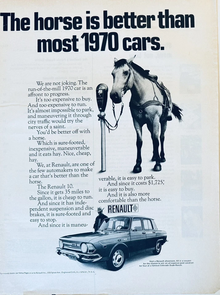 1970 RENAULT 10 Vintage Anúncio 14x11" Decoração de Carro Retrô Cavalo - Imagem 1 de 1