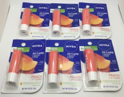 NIVEA Peach Lip Care with Shea Butter For Dry Lips, 0.17 Oz, Sealed (6PK) - Image 1 of 3