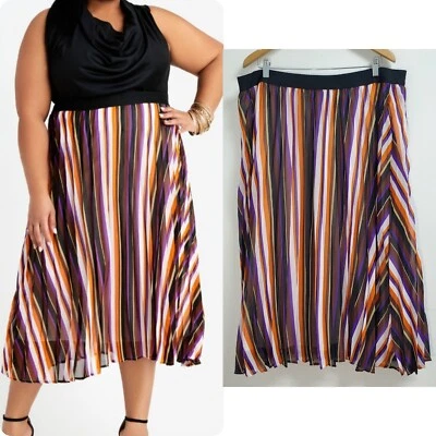 Falda para mujer Ashley Stewart 22/24 rayas Godet plisada cintura elástica talla grande Foto 1 de 4