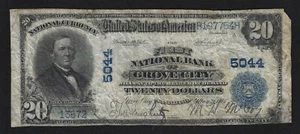 Grove City, PA, Ch #5044, $20,00, 1902-PB, muy bien, ¡19 billetes grandes reportados! - Imagen 1 de 4