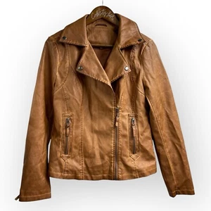 Max Studio Faux Leather Jacket Brown Caramel Medium - Picture 1 of 8