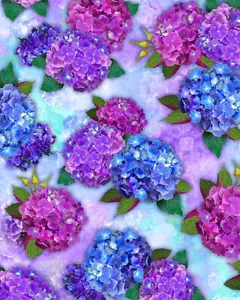 FIORI DI ORTENSIA DA QUILTING TREASURES FLOREALE VIOLA BLU FIORI TESSUTO HY - Foto 1 di 1
