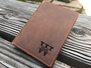 Personalized Real Leather Mens Minimalist Bifold Wallet RFID Credit Card Holder - Picture 1 of 2