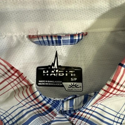 Habit Fishing Shirt Mens S Blue White Red Plaid Vented Solar Factor Short Sleeve - Image 1 of 4