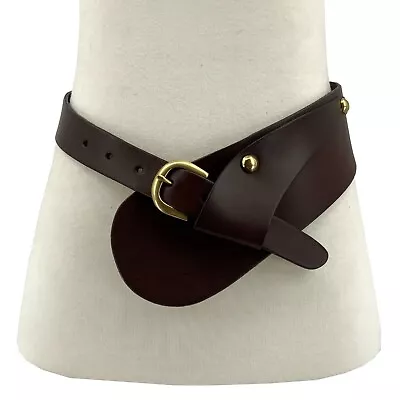 Women Wide Waist Fashion Vintage Cowhide Full Grain Leather Boho Concho Belt - Image 1 of 4