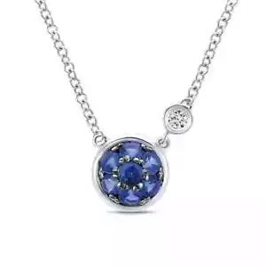 Gabriel & Co 925 Blue Sapphire Cluster And Diamond Pendant Necklace - Picture 1 of 3