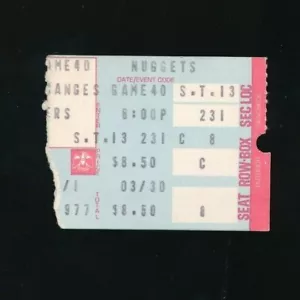 March 31 1977 Nuggets v Braves ticket David Thompson 33 PT Bobby Jones 21 PTS - Picture 1 of 2