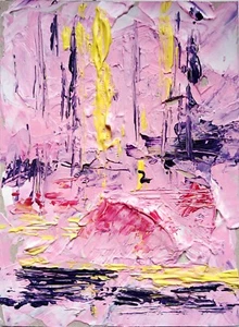 Original Abstract Forest Painting – Pastel Landscape in Pink & Yellow, OOAK Art - Picture 1 of 6