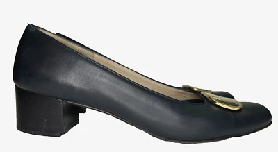 Zapatos de salón Salvatore Ferragamo de colección de cuero con hebilla dorada azul marino para mujer 8 AAAA Italia DEFECTUOSOS Foto 1 de 4