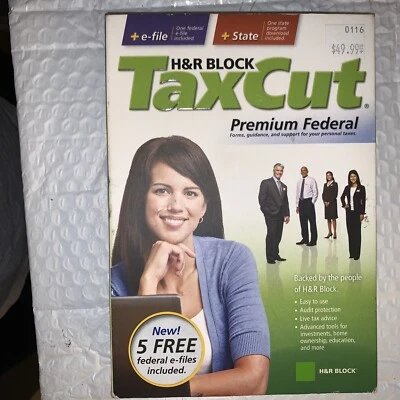 H&R Block Tax Cut Premium Fed + State 2008, Excellent CD Set Tax Prep NIB Sealed - Image 1 of 2