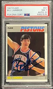 BILL LAIMBEER SIGNED 1987 FLEER #61 PISTONS CARD PSA 7 AUTO GRADE 10 - Picture 1 of 2