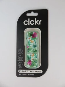 Clckr Phone Stand & Grip Mint Green Tropical Leaves Flowers Butterflies - NEW - Picture 1 of 3