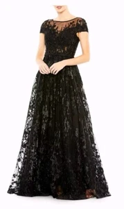 Mac Duggal schwarz Perlen bestickt Blumen Flügelärmel Ballkleid Größe 10 $ 798 - Bild 1 von 12