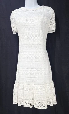 Vestido Elie Tahari Blanco Crochet Tejido En Capas Bordado Manga Corta 12 GRANDE Foto 1 de 4