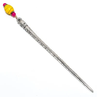 Pin de pelo hecho a mano de plata esterlina 925 con piedras preciosas amarillas turquesa z88 Foto 1 de 4