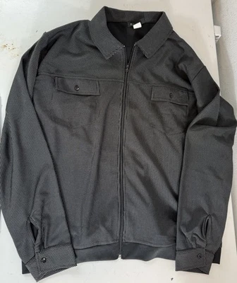 Chaqueta Camisa Botany 500 Cremallera Completa Para Hombre Grande Negra Punto Vertical Rayas Usada en Excelente Condición Foto 1 de 4