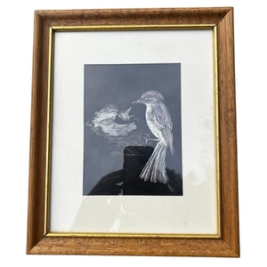Vögel füttern Kratzbrett Kunst Wandbehang Sally Miller Retro Hütte Bild - Bild 1 von 13