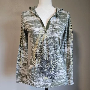 Sledge USA Top Women Small Green Aztec Graphic Rhinestone Hoodie Long Sleeve Y2K - Picture 1 of 10