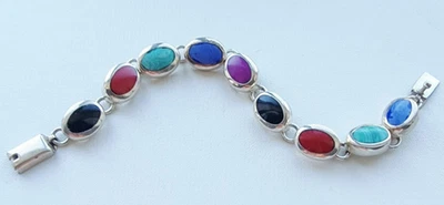 EFS VINTAGE MEXICAN 925 STERLING SILVER NATURAL MULTIGEMSONE BRACELET 27.1 gram - Image 1 of 4