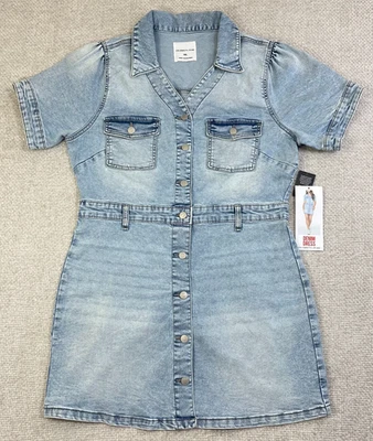 NEW Celebrity Pink Denim Dress Womens Juniors Size XXL Button Up Light Wash Blue - Image 1 of 4