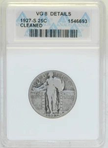 1927 S SLQ Standing Liberty Quarter ANACS VG8 Details [cleaned] [A] - Picture 1 of 4
