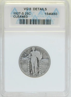 1927 S SLQ Standing Liberty Quarter ANACS VG8 Details [cleaned] [A] - Image 1 of 4